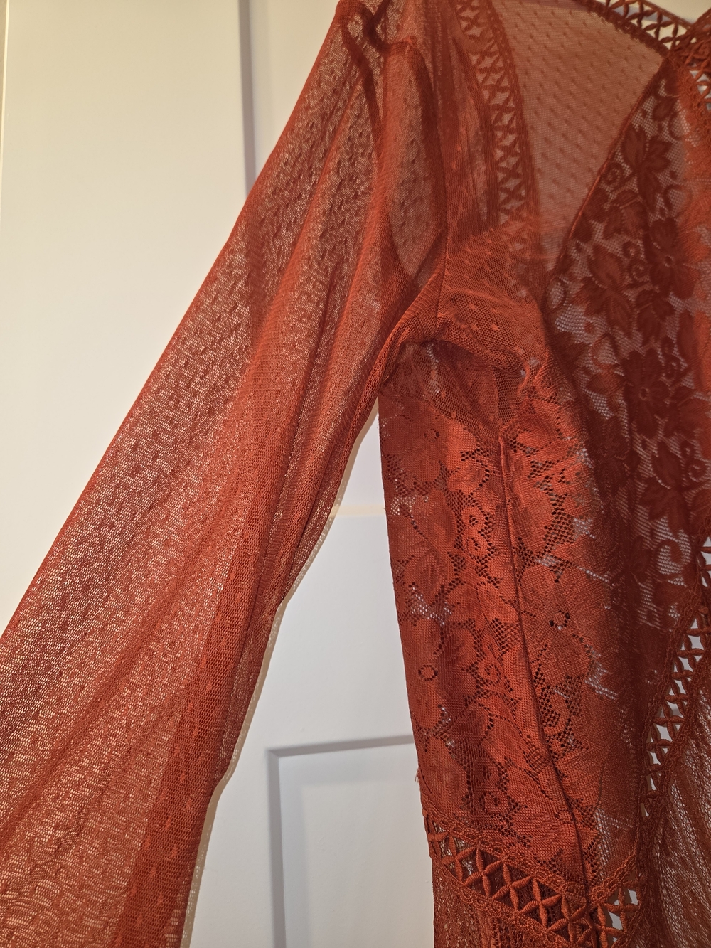 Time and Tru Rust Red Sheer Lace Duster - Picture 5 of 5